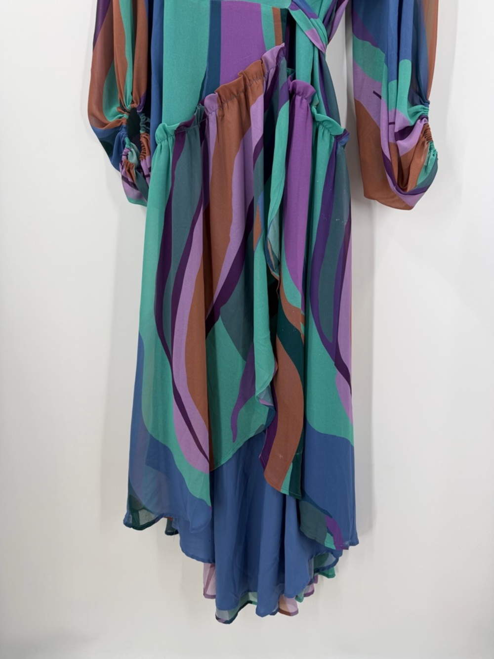 Hutch Multicolor Striped High-Low Wrap Dress in Teal, Purple & Brown Size M - Picture 3 of 14